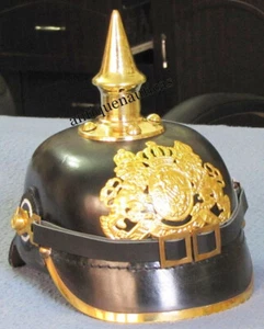 Collectible Vintage Leather German Helmet Pickelhaube Armor FR Brass Screw Spike - Picture 1 of 4