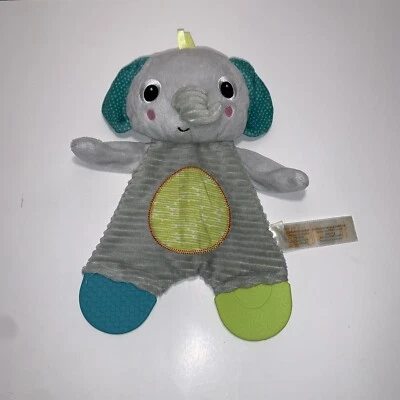 Bright Starts Gray Green Plush Elephant Baby Teether Toy Crinkle Lovey Security - Image 1 of 4