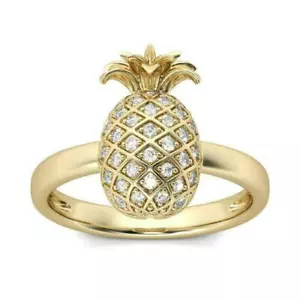 2 CT Round Cut Lab Created Diamond Pineapple Design Ring 925 Silver Gold Plated - Picture 1 of 8