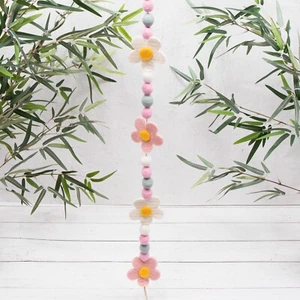 Floral Felt Pastel Pink White Flowers Daisy Chain Garland Easter Decor 180 cms - Picture 1 of 4