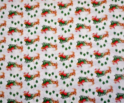 Tela de Navidad por media yarda trineo de Papá Noel renos árboles en algodón crema de colección 34 Foto 1 de 2