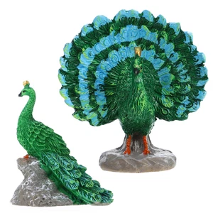 Statua pavone resina miniatura 2 pezzi pavone finto micro decorazione giardino - Foto 1 di 11