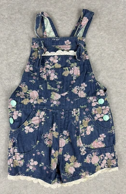 Matilda Jane Overalls Girls 4 Blue Pink Floral Lace Boho Preppy - Image 1 of 4