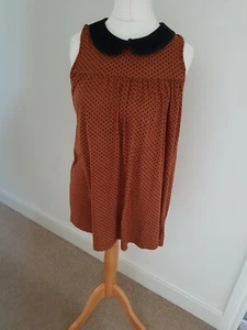 (R) Top Shop Tan Spot Smock Sleeveless Top Size Petite 10 used Condition  - Picture 1 of 8