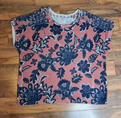Coldwater Creek Womens Short Sleeve Knit Sweater Plus Size 1X Pink Blue Floral - Image 1 of 4