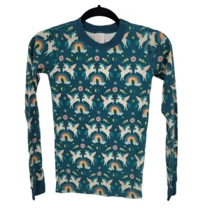 Hanna andersson girls 160 CM US 14 organic cotton blue unicorn rainbow pj top - Picture 1 of 9