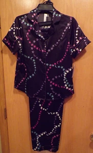 Women's SS Pajamas Set~Black Stars~Notch Collar~Asst. Women's Sizes~NEW w/tag - Picture 1 of 2
