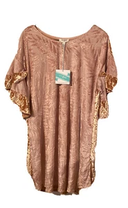 Umgee Boutique Women's S Small Beige Crushed Velour Velvet Fall Blouse Dress.T20 - Picture 1 of 6