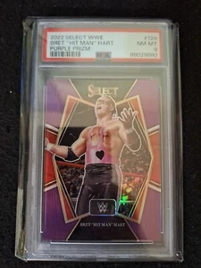 BRET "HIT MAN" HART 2022 Panini Select WWE PURPLE Prizm #129 Graded PSA 8 NM-MT - Picture 1 of 2