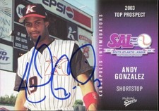 2003 Kannapolis Intimidators ANDY GONZALEZ Signed Card autograph AUTO WHITE SOX