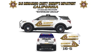 1/24 Scale San Bernardino Sheriff2022 Motormax Ford Explorer Waterslide Decals - Picture 1 of 1