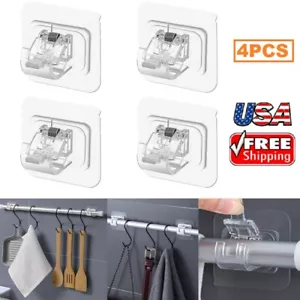 4pcs Nail Free Adjustable Curtain Rod Clip Brackets Self Adhesive Holder Hooks - Picture 1 of 13