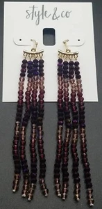 Style & Co. Beaded Strand Crystals Tower Earrings Purple Hombre Bohemian - JLY78 - Picture 1 of 15