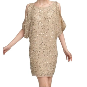 Neu Adiam Mattox Pailletten Kleid Party Cocktail Kurzarm Gold Größe 6 - Bild 1 von 16