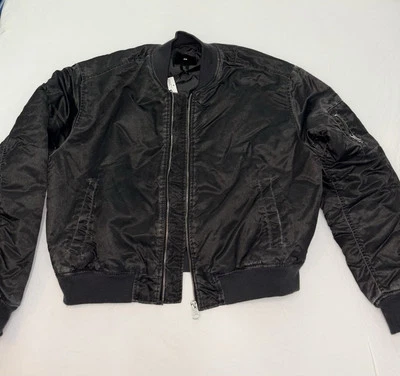 H&M RELAXED FIT WASHED EFFECT BLACK BOMBER JACKET SIZE LARGE - Image 1 of 4