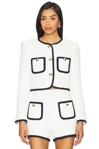 NUEVA Chaqueta Recortada Cinq à Sept Auden Blanca Azul Marino Boucle Talla 10 Nueva con Etiquetas $495 - Imagen 1 de 16