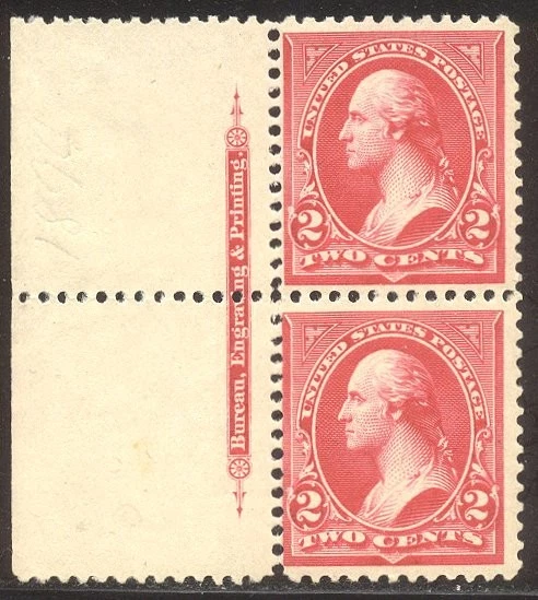 EE. UU. #252 Como Nuevo NH Par de Impresión - 1894 2c Carmín, Tipo III, Sin usar ($850) Foto 1 de 1