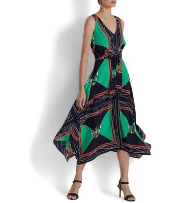 Lauren Ralph Lauren Women's Sleeveless Printed Crepe Dress Navy/Green Size 4 - Image 1 of 4