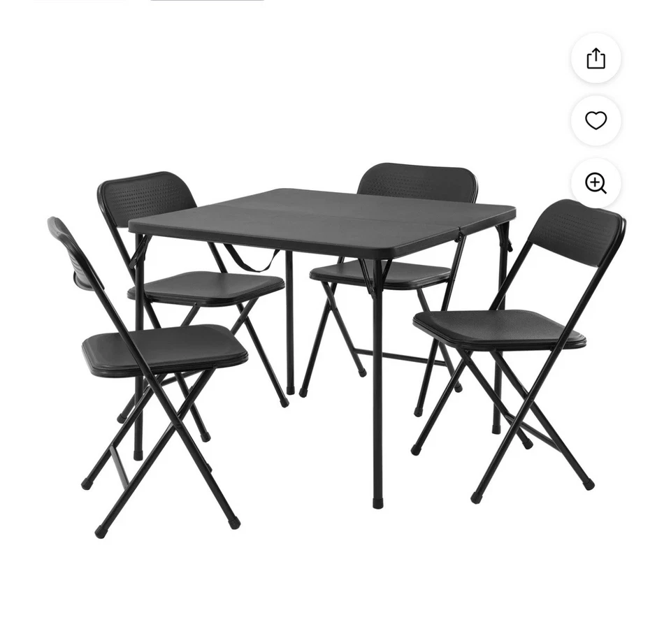Mainstays 5 Piece Resin Card Folding Table and Four Folding Chairs Set, Black - Image 1 of 1