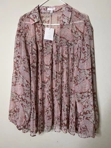 Lauren Conrad 3XL Pink Floral Pleated Pullover Long Balloon Sleeve Sheer New - Picture 1 of 5