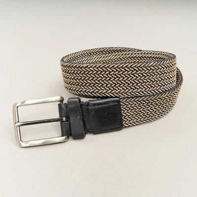 Tommy Bahama Men Belt S/M 34-36 Stretch Cord Woven Brown Leather Trim - Image 1 of 4
