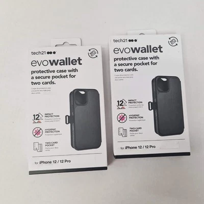 2x Tech21 Wallet Case for iPhone 12/12 Pro EvoWallet Cover Drop Protection Black - Image 1 of 4