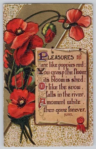 Postcard Red Poppies Burns Quote Seasons Gold Background 1911 Embossed - Picture 1 of 3