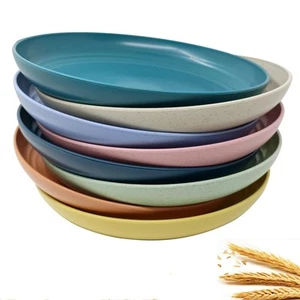 Wheat Plastic Reusable Dinner Plates Unbreakable Dinner Dishes Outdoor Plates... - Picture 1 of 9