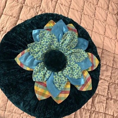 Inspired (MacKenzie Childs) Ottoman, Floral & Plaid Pattern Multicolor Homemade - Image 1 of 4