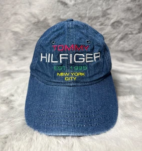 Tommy Hilfiger Hat Blue Denim Casual Strap Back Adjustable Big Logo - Picture 1 of 10
