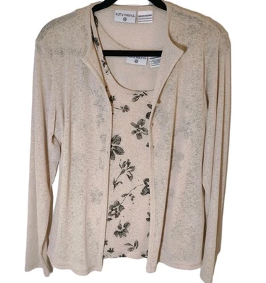 Kathy Ireland Cardigan Tank Set Elegant Knitwear Floral Layered Fall Fashion  - Image 1 of 4
