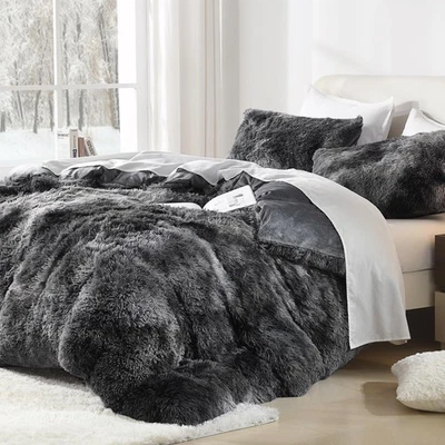 Edredón mullido gris oscuro teñido con corbata tamaño king, negro felpa de lujo piel sintética Be... Foto 1 de 4