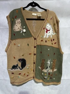 Vintage Bobbie Brooks Damen 26W / 28W 3XL Katze Kätzchen Pullover Weste Neuheit Herbst - Bild 1 von 3