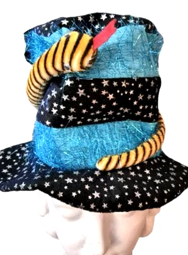 Halloween Costume Top Hat Aqua and Black Medium Mad Hatter Snake Custom Created - Image 1 of 4