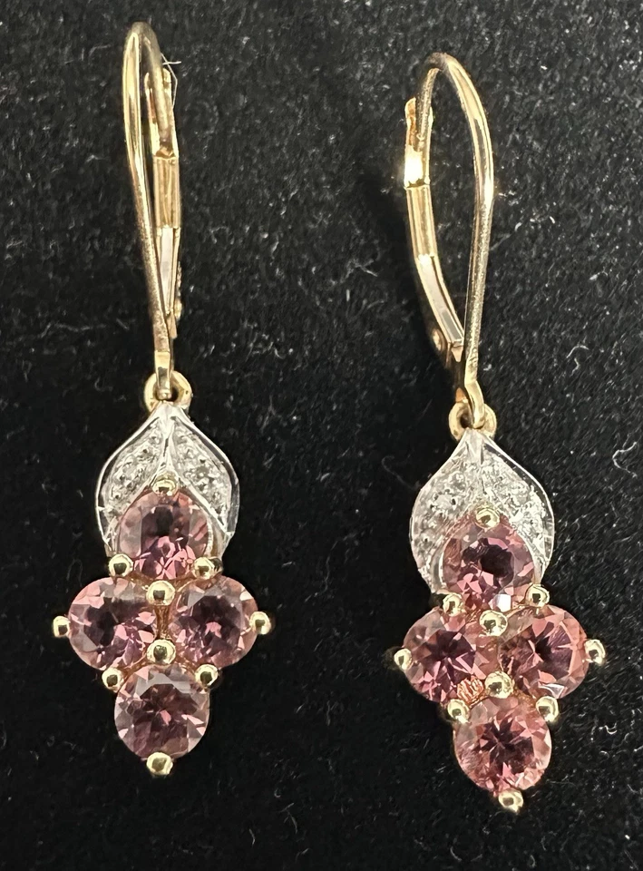 14k Gold Lever Back Earrings Dangle Pink Stones Mark Estate Jewelry 3.30 Grams - Image 1 of 4
