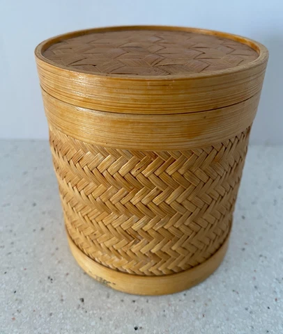 Vintage Mid Century Modern Shanghai Handicrafts Woven Trinket Lidded Box Cover