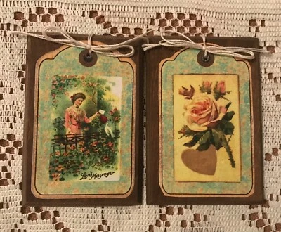 5 NEW Handcrafted Wooden VALENTINE Ornaments / Hang Tags / Gift Tags Set#1C - Image 1 of 4