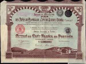 MINERÍA DE PLOMO Y ZINC TUNECINA Minas de Plomo y Zinc de Jebel Oudiba Túnez 1924 - Imagen 1 de 1