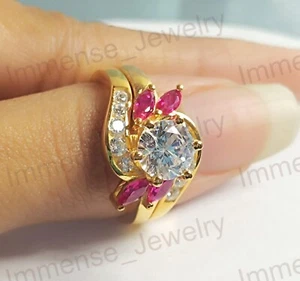 14k Yellow Gold Plated Wedding Ring Set 1.50Ct Simulated Diamond Engagement Ring - Picture 1 of 7
