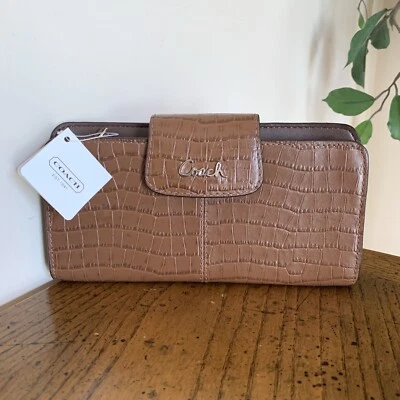 NEW Coach Ashley Embossed Croc Slim Envelope Wallet Leather Brown F46318 **Flaws - Image 1 of 4