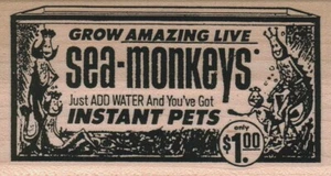 Sea-Monkeys 2 x 3 1/2" Rubber Stamp, Toy Stamp, Retro Toy Stamp - Picture 1 of 1
