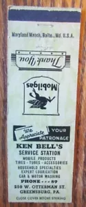 KEN BELL MOBIL GASOLINERA MATCHBOOK COVER: GREENSBURG, PENNSYLVANIA -E15 - Imagen 1 de 2