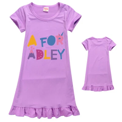 儿童 A 适用于 Adley 流行 Youtuber 女孩礼服睡衣家居睡裙 — 第 1/4 张图片