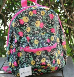 Pequeña Mochila Floral Bolso para Libros Escolares Bolso de Viaje Negro Amarillo Rosa Flores NUEVO - Imagen 1 de 4