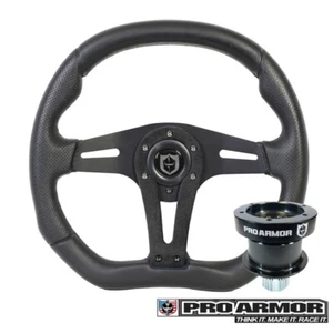Pro Armor D Force Steering Wheel Black Flat + Quick Disconnect Release RZR X3 - Picture 1 of 2