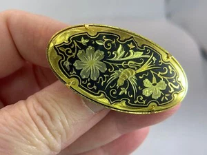 Flower & Bird Medallion Damascene SPAIN Vintage  Toledo Gold Brooch Pin M-0464 - Picture 1 of 5