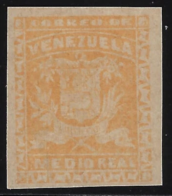 Venezuela: 1858; half real, national issue not accepted, yellow, rare EBV284 - Image 1 of 2