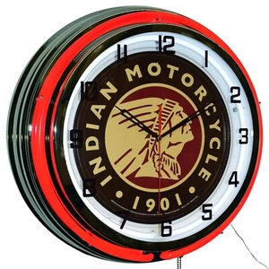 19" Indian Motorcycle Since 1901 Sign Double Neon Clock Garage Man Cave (Red) - Picture 1 of 6
