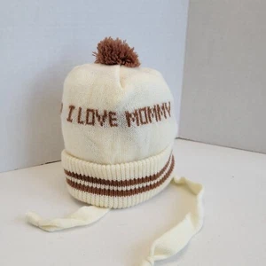 VTG Beanie Kids Toboggan Child Toddler Knit Pom Pom I Love Mommy Daddy 80s - Picture 1 of 8