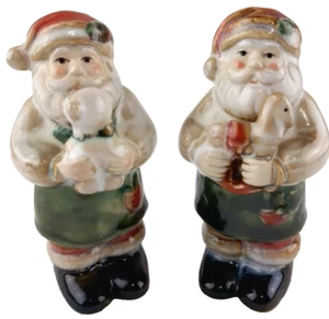 Salt & Pepper Shaker Vtg Santa Claus Toy Workshop Ceramic Christmas 4.5" Unused - Picture 1 of 10